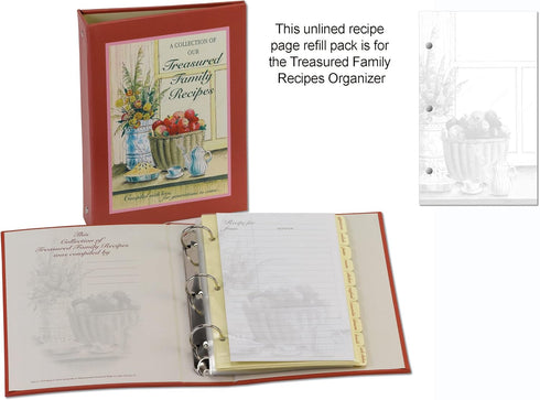 Meadowsweet Kitchens Unlined Recipe Page Refill Pack for the Treasured Family Recipe Organizer...