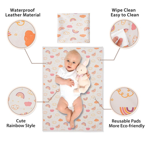 Vegan Leather Baby Changing Mat - Wipeable Portable Changing Pad, Foldable Travel Changing Mat for Baby, Newborns (Rainbow,20"*28")...