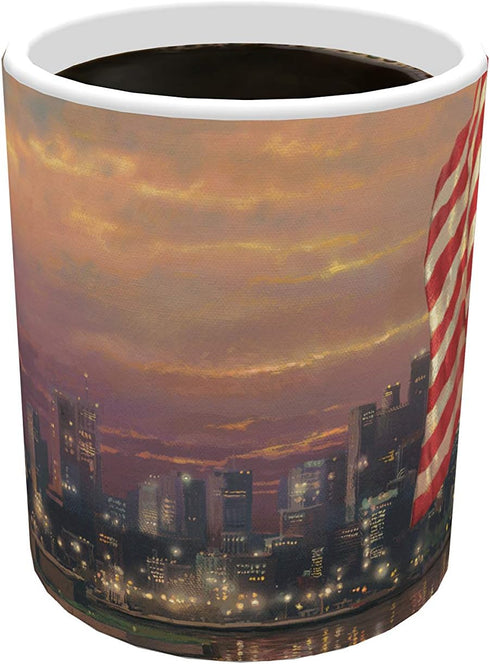 Morphing Mugs Thomas Kinkade - Light of Freedom - New York USA - One 11 oz Color Changing Heat Sensitive Ceramic Mug – Image Revealed When HOT Liq...