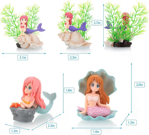 3-Pack Mermaid Fish Tank Decorations Ornament Miniature Mermaid Figurines with Simulated Seaweed Fish Playmate for Fish Tank...