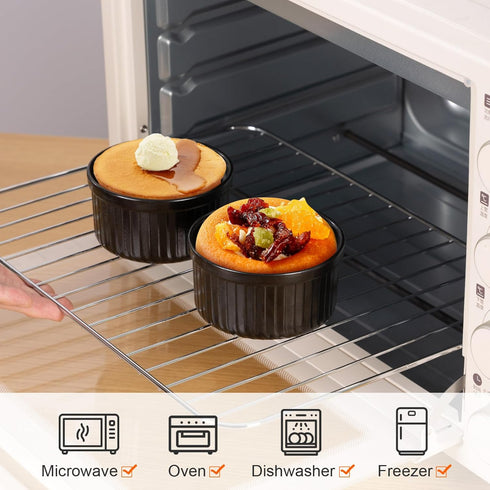 Yachi Ramekins Black, 4 oz 6 Pieces Ceramic Baking Ramekin Set of 6 Stoneware Bakeware Serving for Sauces Dipping Onion Soup Lava Cake Flan Creme ...