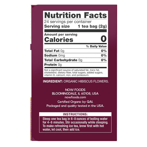 NOW Foods, Organically Hip Hibiscus™ Tea, Caffeine-Free, Non-GMO, No Added Colors, Preservatives or Sugars, Premium Unbleached Tea Bags with our N...