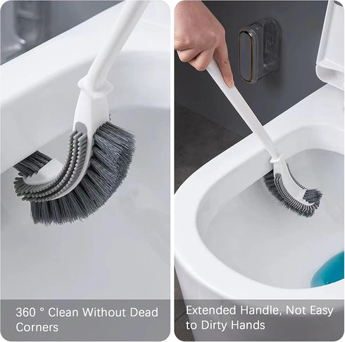 Bathroom Toilet Bowl Brush and Holder Set, Curved Design Toilet Brush Strap for Deep Cleaning, Wall Mounted Multifunctional No Dead Corner Toilet ...