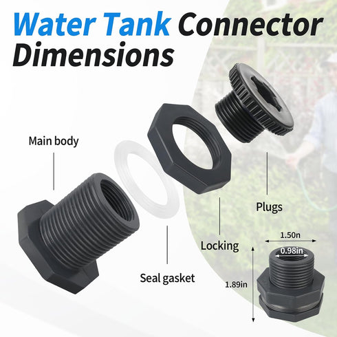 Bulkhead Adapter Fitting for Rain Barrels Spigot Connector, 4 PCS Garden Water Tank Hose Adapter Kit with Rain Barrel Overflow Spigot Plug and Hol...