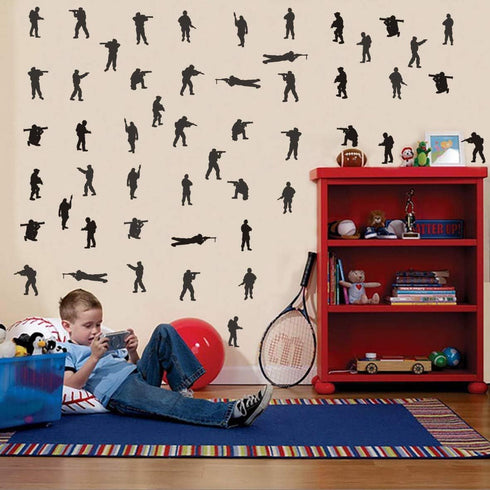 48PCS Military Wall Stickers for Boys Bedroom, Army Soldier Decals with Seals, Infantry, Snipers, Stormtroopers, Artillery Figures, Vinyl Removabl...
