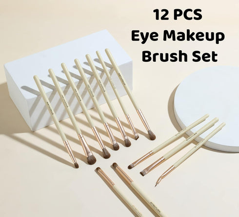 Eyeshadow Brush Set, Concealer, Eyeliner and Eyebrow Brush, 12-Pieces Eye Makeup Brushes with Soft Synthetic Fiber and Wood Handle...