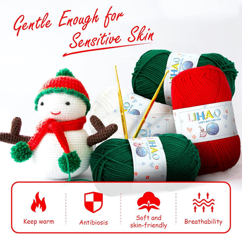 LIHAO 3 Skeins Yarn for Knitting Christmas Themed Yarn for DIY Xmas Crochet Crafts - 100% Acrylic, 50g......