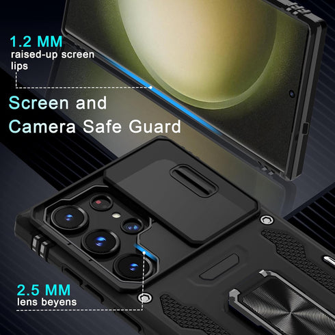 DEERLAMN for Samsung Galaxy S24 Ultra Case with Slide Camera Cover+Screen Protector (1 Pack), Rotated Ring Kickstand Military Grade Shockproof Pro...