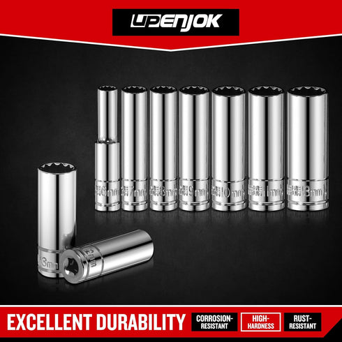 1/4 Inch Drive 12-Point Metric Socket Set, 8-Piece Deep Well Socket Set, CR-V Steel Tool Set, Sizes(6mm, 7mm, 8mm, 9mm, 10mm, 11mm, 12mm, 13mm)...
