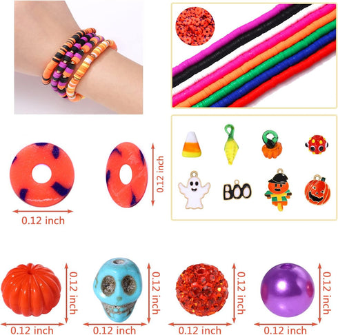 3180 PCS+ Halloween Beads Making Kit for DIY Jewelry 9 Strands Heishi Clay Beads Halloween Charms Making for Halloween Bracelet Necklace Earrings ...