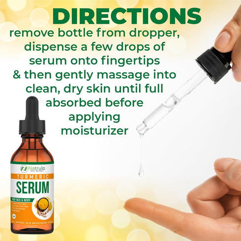 Turmeric Serum for Face & Body - All Natural Turmeric Skin Brightening Serum for Spots - Turmeric Facial Repair Serum Cleanses Skin, Fights Acne, ...
