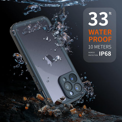 inkolelo Compatible with iPhone 15 Pro Waterproof Case, Built-in Screen Full-Body Protector with Floating Strap IP68 Waterproof Case- Matte Black/...