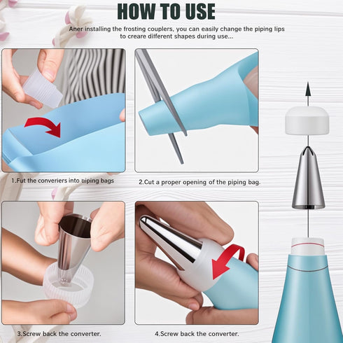 Piping Bags and Tips Set, Reusable Cake Decorating Supplies with 2 Reusable Bags, 12 Icing Tips, 2 Silicone Rings, 2 Couplers and 3 Scrapers, Cake...