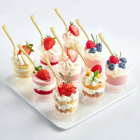 Kucoele 4 Inches Gold Mini Plastic Spoons, 100 Pack Disposable Small Dessert Spoons Heavy Duty Tiny Tasting Spoons for Appetizers, Puddings, Ice C...