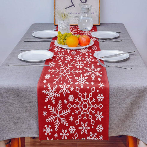 Christmas Snowflake Table Runner Xmas Red Burlap Table Runners for Home Décor Crafts for Family Dinner, Parties, Thanksgiving, Christmas & Gatheri...