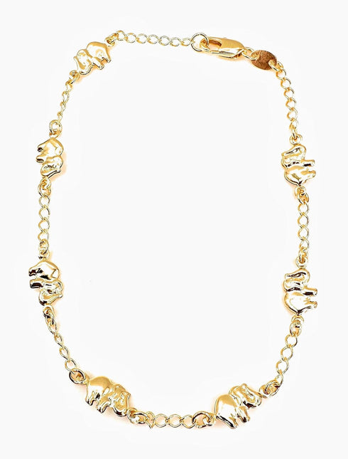 LESLIE BOULES Elegant 18K Gold-Plated Anklet with Seven Elephant Charms - Symbols of Protection, Abundance, and Good Luck...