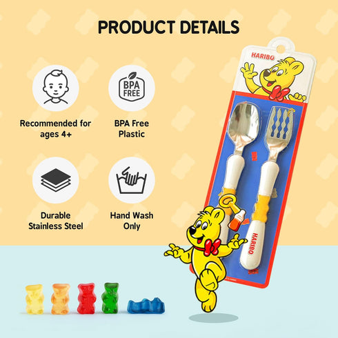 HARIBO Goldbear Spoon and Fork Set - Kids & Toddlers Plastic Flatware with HARIBO Goldbear Figure Handle, Kids Eating Utensils for 4 years + Child...