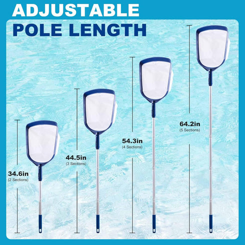 Pool Skimmer Net with Pole, Ultra Fine Mesh Pool Nets for Cleaning with pole, Semi-deep Bag Pool Net Skimmer for Above Ground and Inground Pools, ...