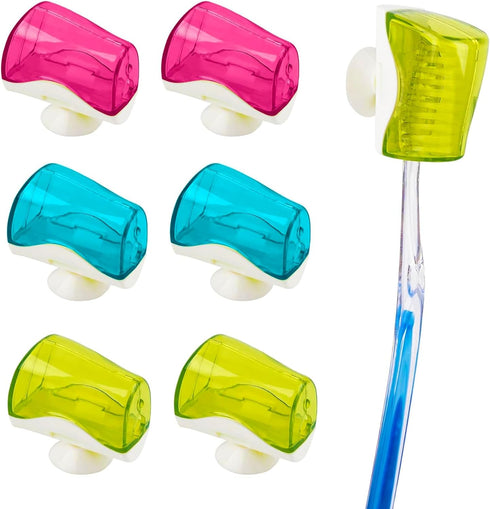Framendino, 6 Pack Toothbrush Head Covers Caps Holder Case Protector Box with Suction Cup Convenient for Bathroom Wall Mirror Home Outdoor Travel...