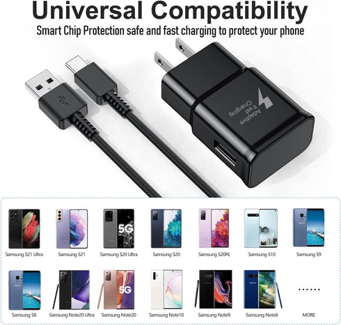 Samsung Fast Charger with USB Type C Cable 6ft for Samsung Galaxy S10/S10e/S10 Plus/S9/S9 Plus/S8/S8 Plus/A13/S23/A30/A31/A32/A50/A51/A52/A53/Note...