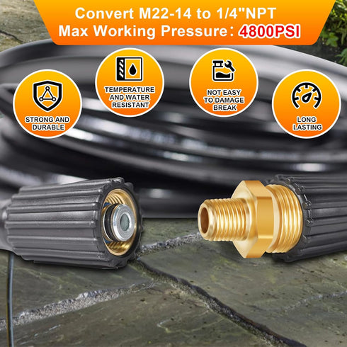 Boltigen M22 x 1/4NPT Pressure Washer Adapter, 2PCS M22 to 1/4 NPT Pressure Washer Coupler, 1/4" Male to M22 Male Adapter, M22 Pressure Washer Hos...
