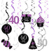 40th Birthday Decorations Women Purple Black Silver Women 40th Birthday Party Decorations Purple Silver Black Foil Hanging Swirls...