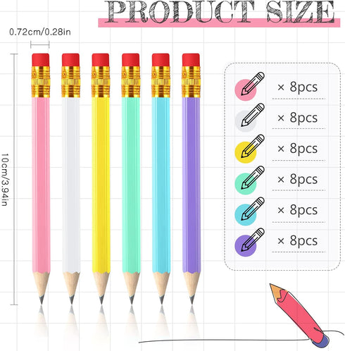 Zonon 48 Pieces Golf Pencils Half Pencils with Eraser Wedding Mini Pencils Short Small Pencils for Kids Bridal Shower School Office Writing Drawin...