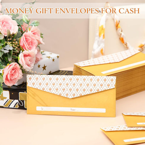 Teling 100 Pack Gold Money Envelopes for Cash Gifts Kraft Small Coin Envelopes Bulk Decorative Holders for Currency Birthday Graduation Wedding, 3...
