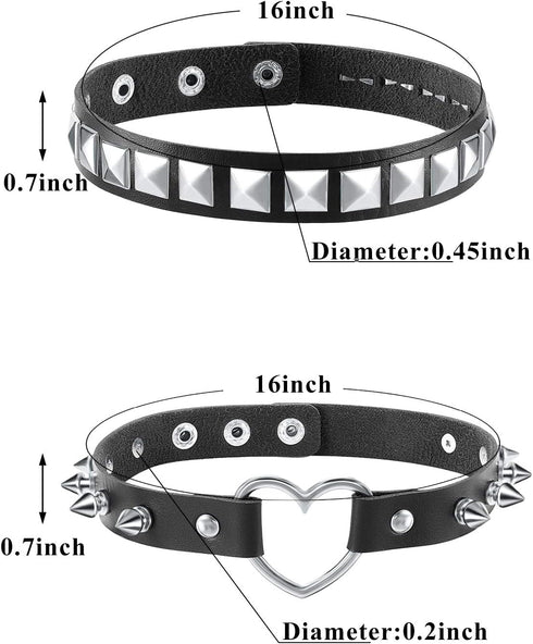 Hicarer 4 Pieces Cool Punk Women Men Biker Choker Heart Gothic Halloween Choker Necklace PU Leather Studded Stone (Black) Faux Leather, Faux Leath...