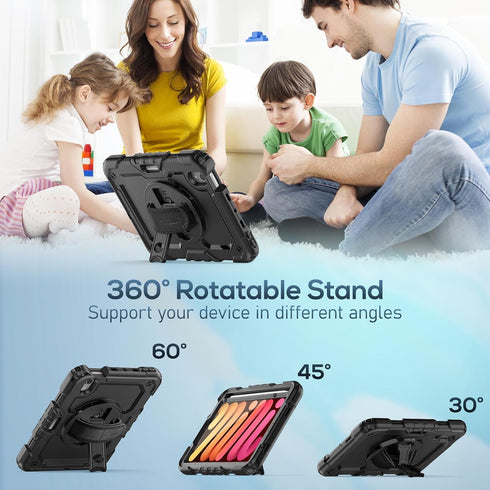 SEYMAC Case for iPad Mini 6 8.3?, Full-Body Shockproof Protective Case with Screen Protector, 360° Rotating Stand, Hand/Shoulder Strap and Pen Hol...