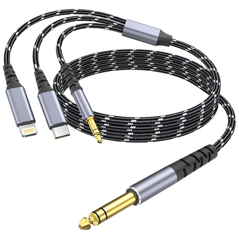 Lightning to 1/4 TRS Audio Stereo Cable, 3 in 1 to 1/4 Male Aux Audio Cord Compatible with iPad, iPhone 13 Pro for Amplifier, Mixer, Home Theater,...
