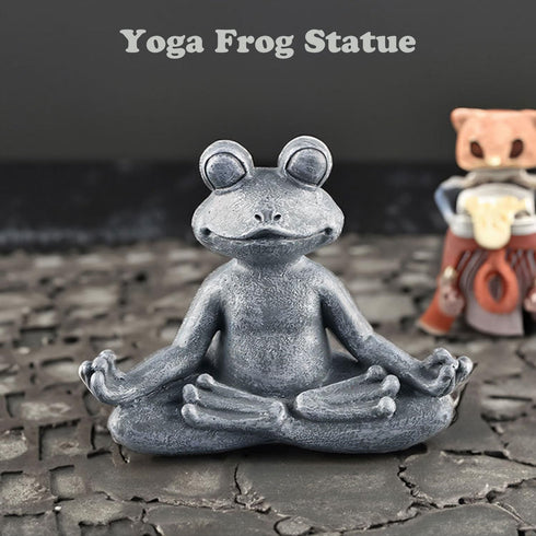 Zen yoga frog meditation frog miniature statue slimming frog fitness frog garden statue frog decoration for lawn & garden decoration (premium gray...