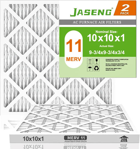 10x10x1 Furnace Air Filters MERV 11, Jaseng 2 Pack AC Furnace Filter MPR 1000 & FPR 7 Filtering, HVAC Air Filter Replacement (exact dimensions: 9 ...