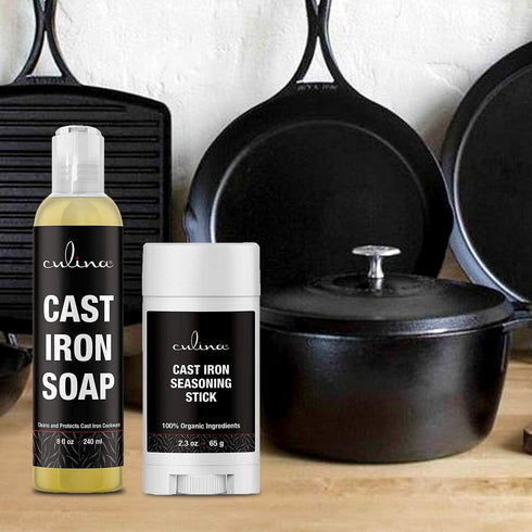 Culina Cast Iron Seasoning Stick & Soap Set | All Natural Ingredients | Best for Cleaning, Non-stick Cooking & Restoring | for Cast Iron Cookware,...