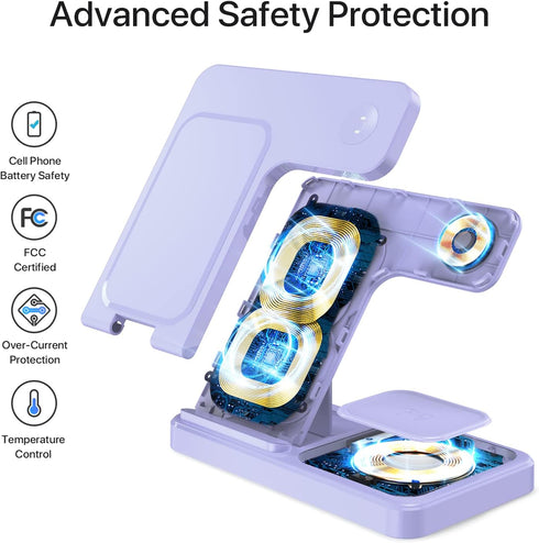 Charging Station for Multiple Devices Apple, 3 in 1 Charging Station for Apple, Fast Wireless Charger Stand for iPhone 14/13/12/11/Pro/Max/Plus/XS...