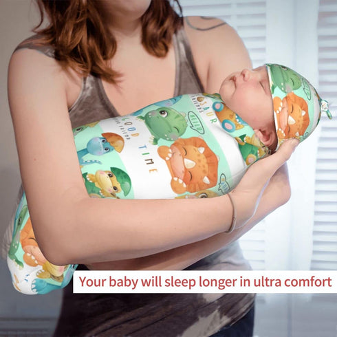 Cartoon Dinosaur Friends Baby Stuff Newborn Swaddle and Hat Set Stretchy Soft Cute Dino Baby Receiving Blanket Gifts for Infant Baby Boy Girl...