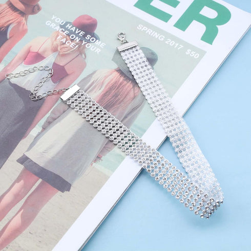 Sparkly Rhinestone Choker Necklace 5 Row Crystal Collar Necklace Layered Crystal Choker Necklace Silver Multi Row Tennis Chain Necklace Chain Jewe...