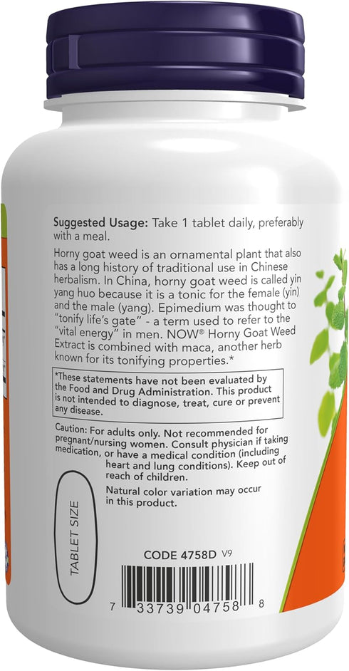 NOW Supplements, Horny Goat Weed Extract 750 mg Plus 150 mg of Maca Root, Tonifying Herb*, 90 Tablets, for Sexual Health...
