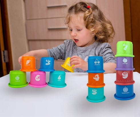 17 PCs Multicolor Nesting and Stacking Cups Set, Baby Bathtub Toys, Early Learning Educational Toys for Infants, Toddlers, Stacking Cups with The ...