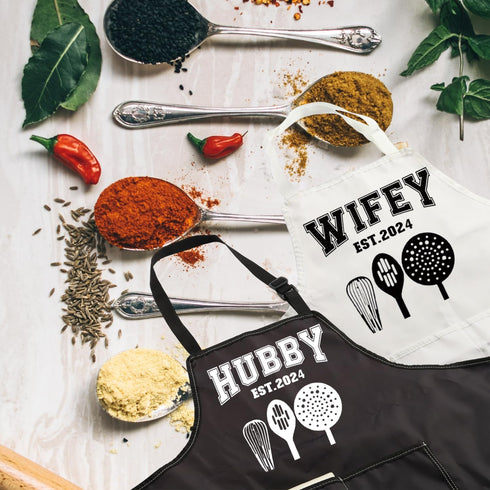 MBMSO Hubby Wifey Cooking Aprons for Couples Apron Sets Hubby and Wifey Est.2024 Wedding Gift for Newlywed His and Hers Apron...
