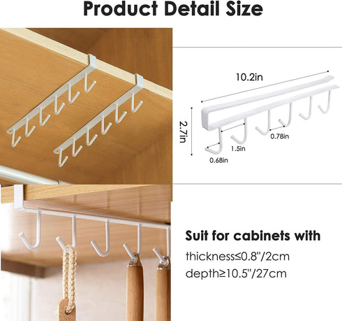 3pcs Mug Hooks Under Cabinet Mug Holder Rack,Drilling Free Coffee Cups Holder Hanger for Cups/Kitchen Utensils/Ties Belts/Scarf/Keys Storage,Fit f...