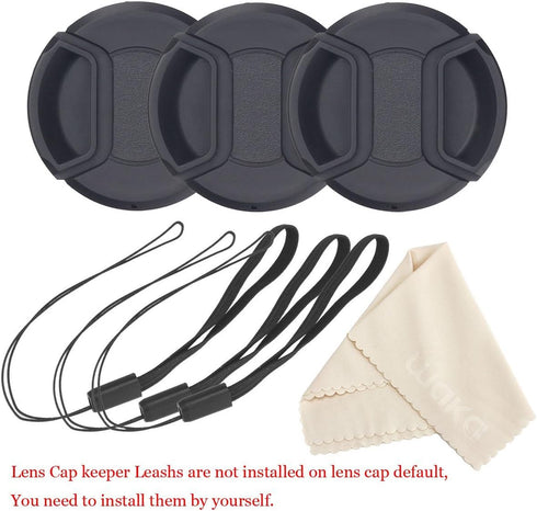 waka 3 Pack 55mm Center Pinch Lens Cap Cover with Tether for Nikon D3500 D3400 D5600 D7500 with AF-P 18-55mm f/3.5-5.6G VR Kit Lens & Other 55mm T...