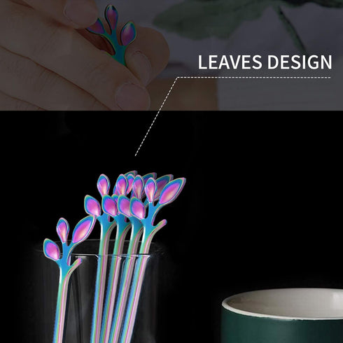 5 Pcs Rainbow Leaf Coffee Spoons, 4.7 inch Stainless Steel Ice-Cream Tea Sugar Spoons, Espresso Stirring Spoons for Mixing, Cold Drink, Dessert, P...