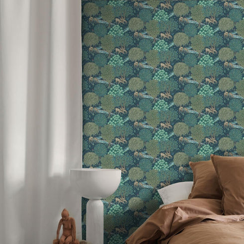 Green Forests Peel and Stick Wallpaper Deer Floral Contact Paper Removable Waterproof Wallpaper Self-Adhesive Wallpaper Decorative Wallpaper for B...