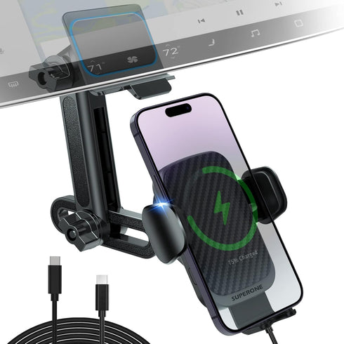 SUPERONE Designed for Tesla Wireless Car Charger Mount Compatible with Model 3 & Model Y, 15W Qi Fast Charging Auto-Clamping Car Mount for iPhone ...