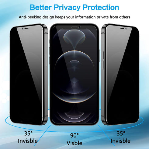 2 Pack Privacy Screen iPhone 12 Pro Max Tempered Glass Privacy Screen Protector for iPhone 12 Pro Max, Anti-Spy, Shatterproof, Full Edge Coverage,...