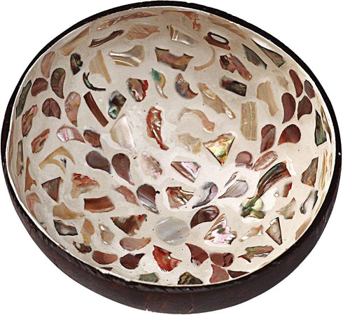 ChezMax Natural Coconut Bowl Mother of Pearl Inlaid Shell Bowls Key Bowl for Entryway Table Candy Container Nuts Holder Fruits & Dry Snack Storage...