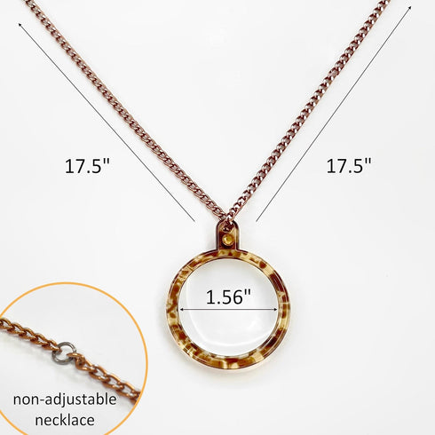 MAGDEPO 3X Pendant Magnifying Glass Necklace Magnifier Transparent Tortoiseshell Pattern Rim 1.5" Lens with Card Magnifiers for Reading Small Text...