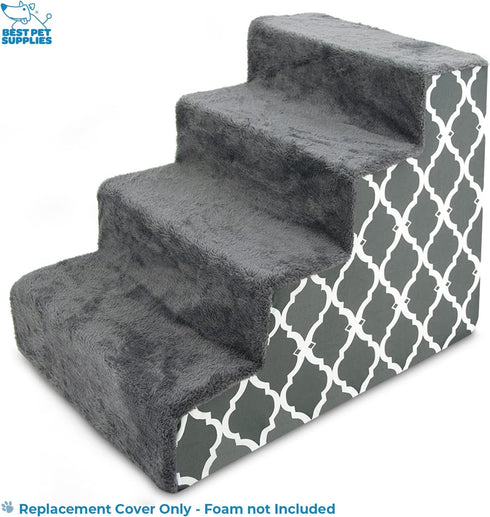 Best Pet Supplies Foam Pet Steps Cover for Small Dogs and Cats, Portable Ramp Stairs for Couch, Sofa, and High Bed Climbing (Cover Only) - Gray La...