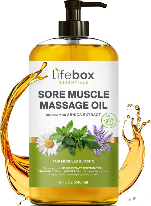 Arnica Sore Muscle Massage Oil – 100% Pure & Natural - Massage Therapy for Muscles & Joints – Body Oil Infused with Arnica Extract, Lavender Oil, ...